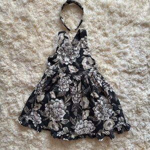 Floral Black and White Dress with Headband